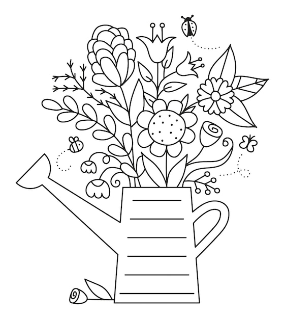 Watering can coloring pages vectors illustrations for free download
