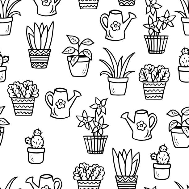 Coloring book watering can stock illustrations royalty