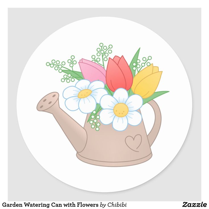 Garden watering can with flowers classic round sticker zazzle flower coloring pages art drawings for kids embroidery template