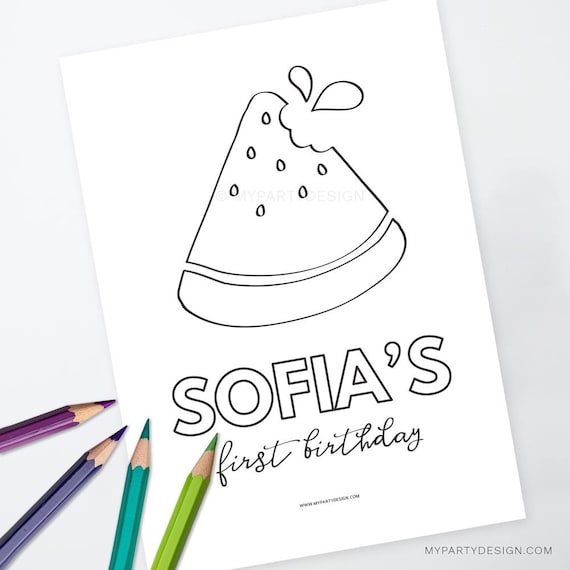 Watermelon party coloring page one in a melon first birthday activity summer fruit party decor instant download printable editable pdf