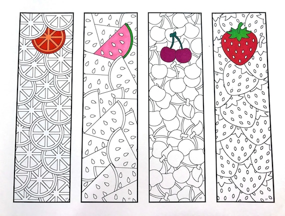 Fruit bookmarks pdf coloring page orange watermelon
