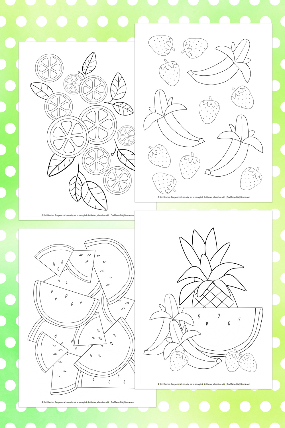 Fruit coloring pages watermelon strawberry citrus banana