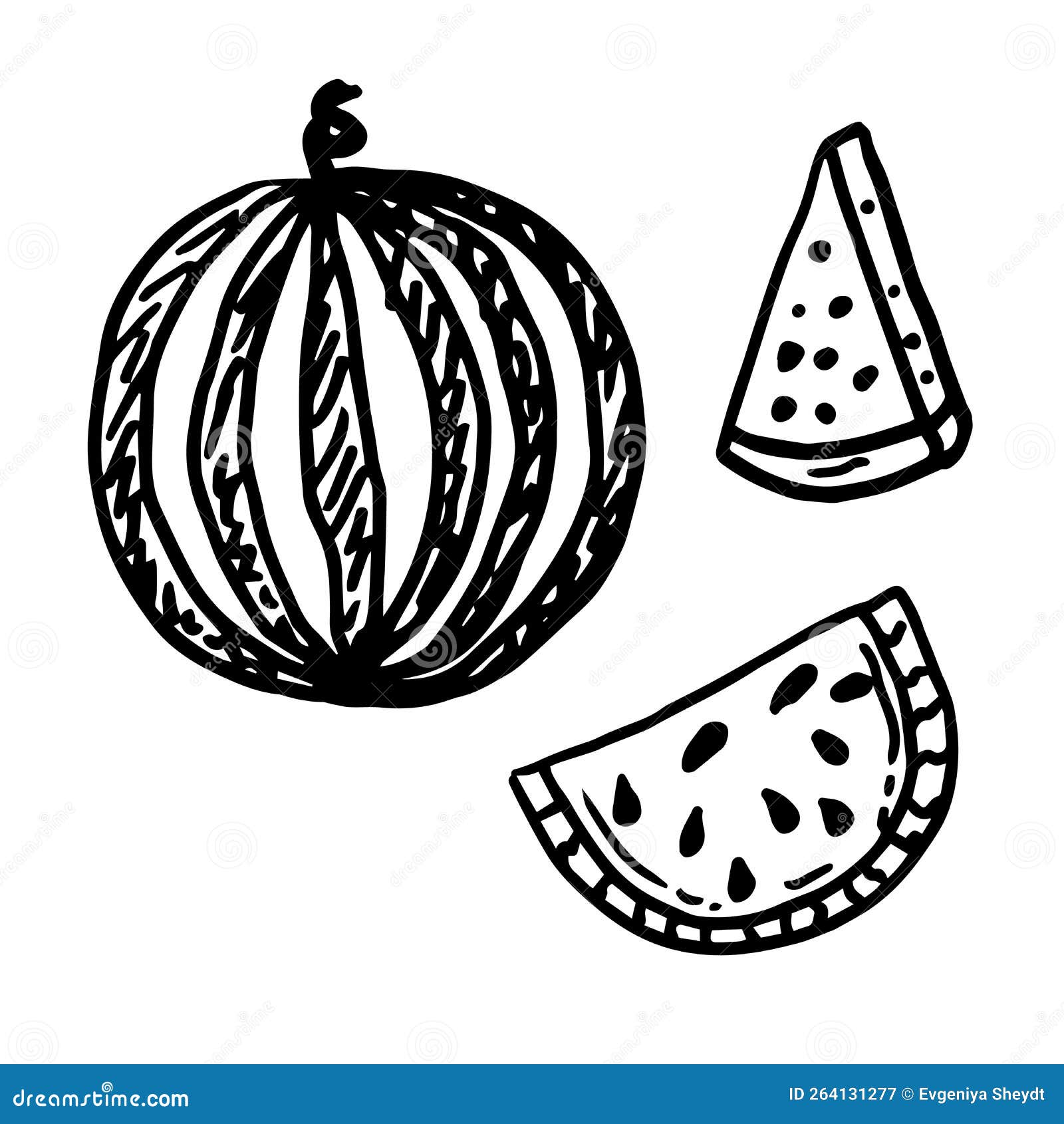 Slice and whole of watermelon outline coloring page vector illustration isolated on white stock vector