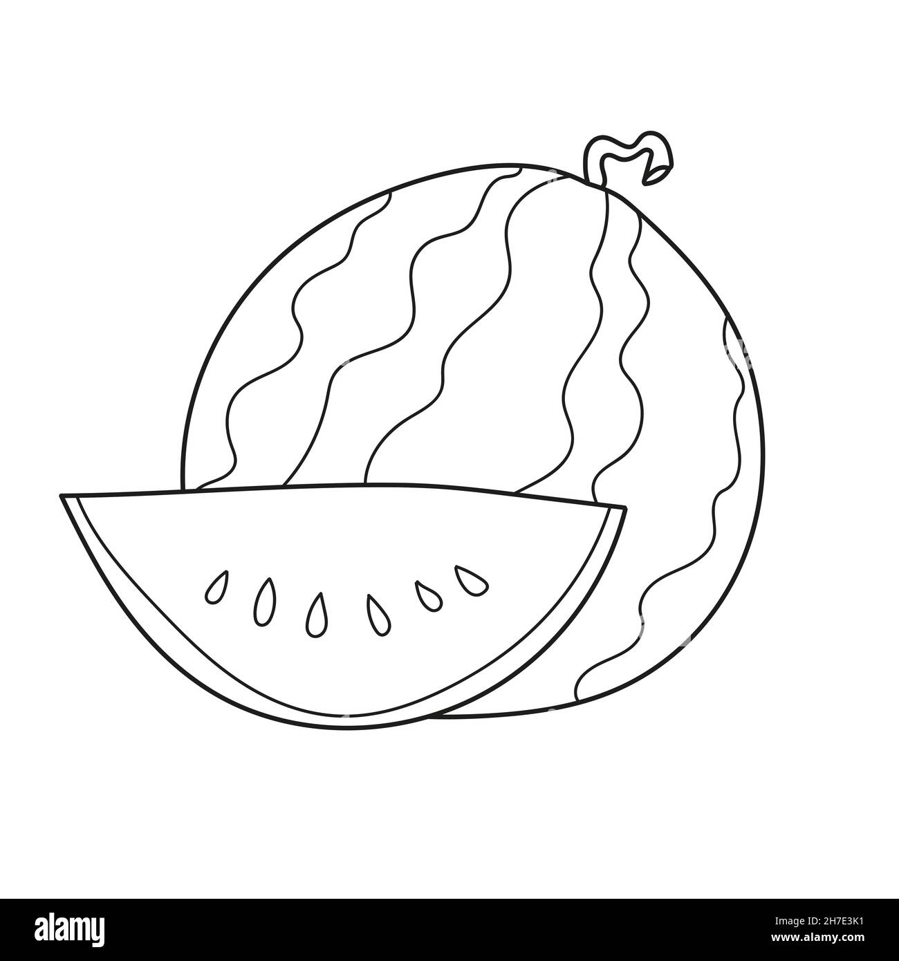 Simple coloring page illustration of isolated black and white watermelon for coloring book for kids stock vector image art