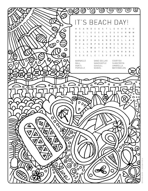 Word search colouring page its beach day