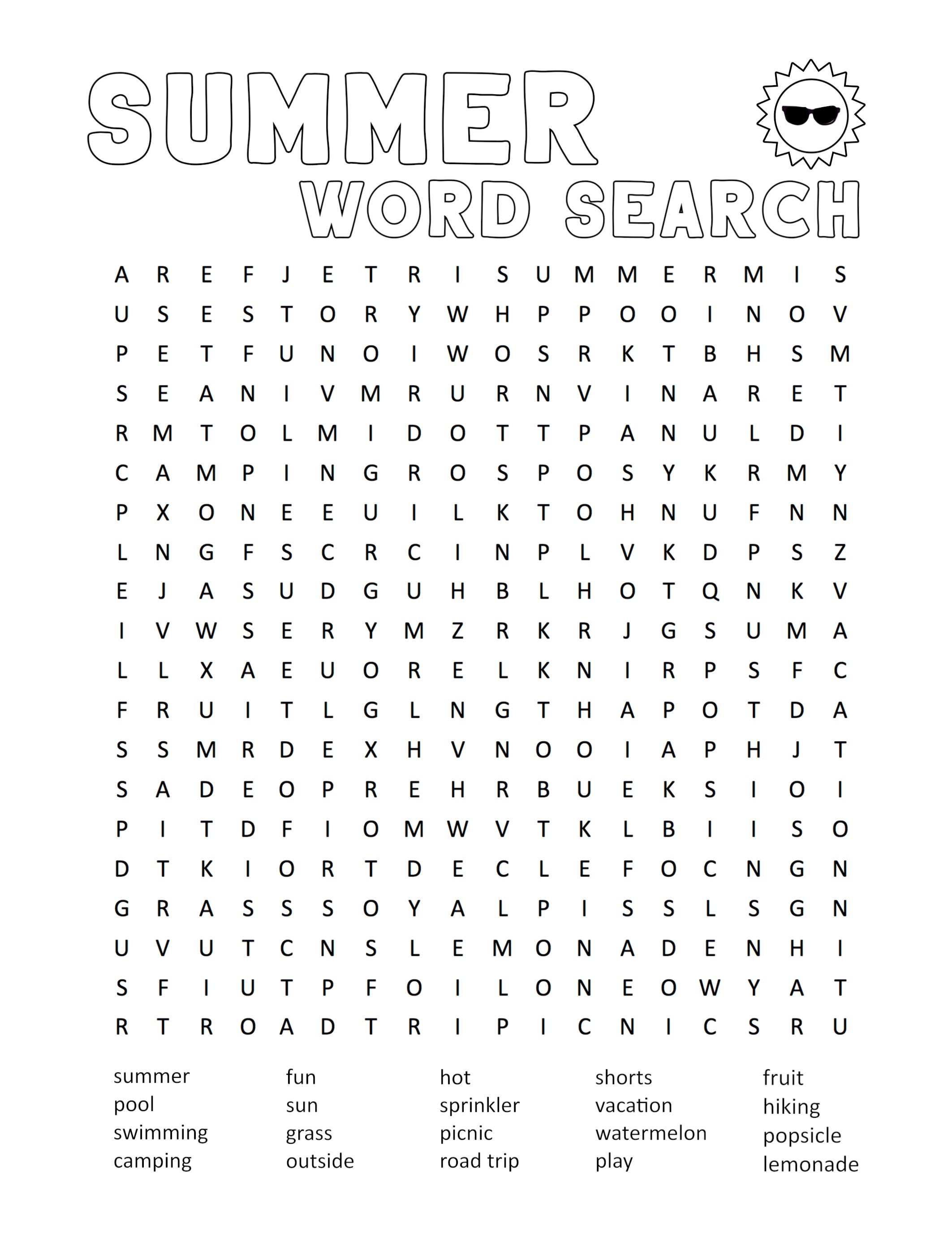 Summer word search puzzles
