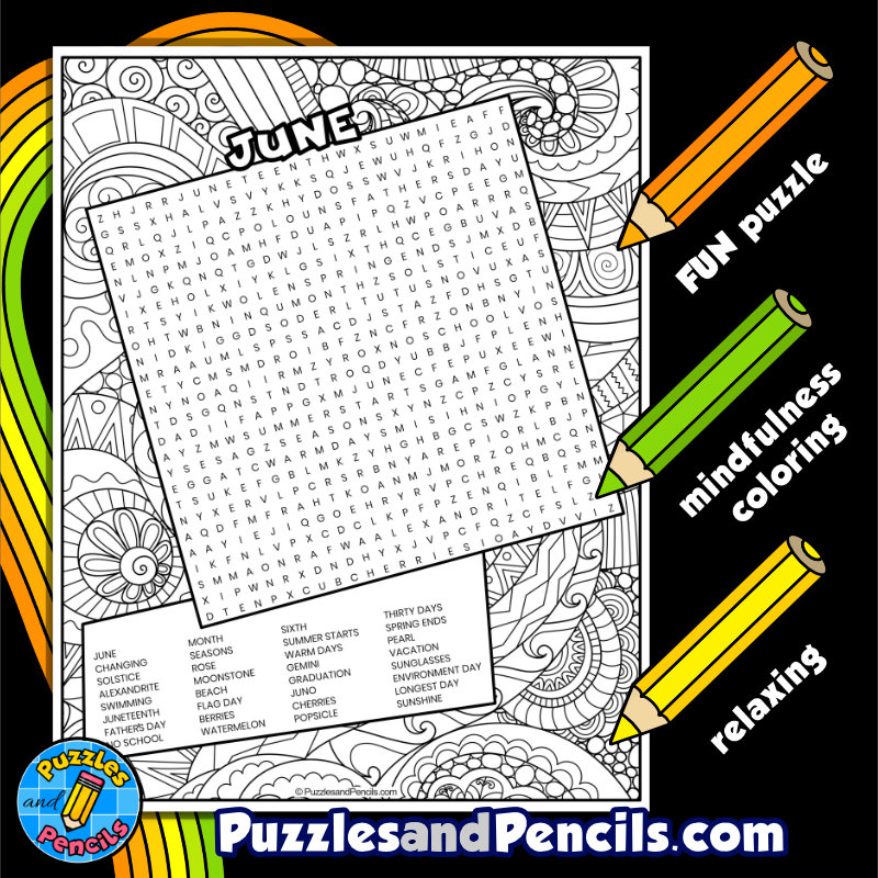 June word search puzzle with coloring june wordsearch made by teachers