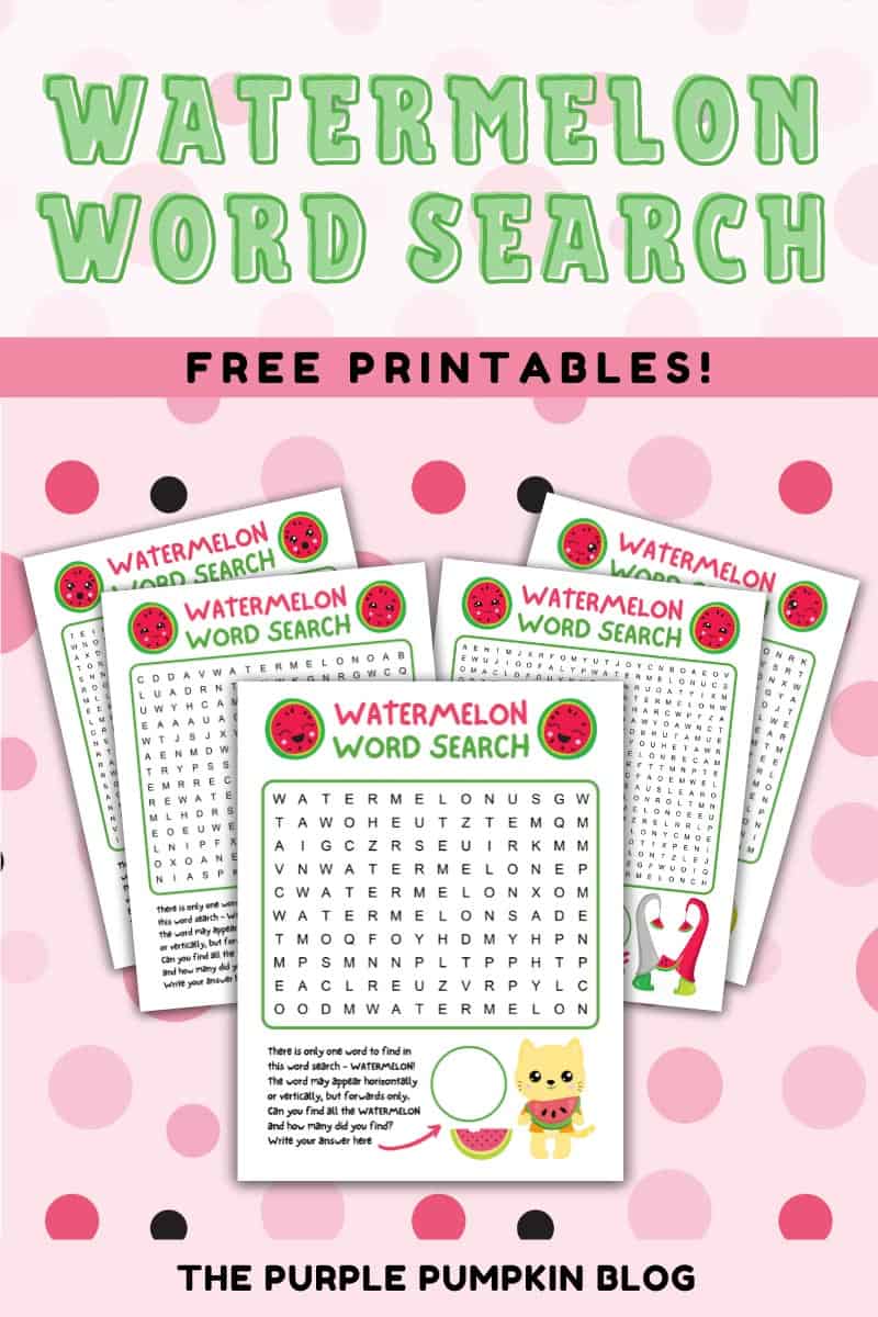 Free printable watermelon word search fun puzzle for kids