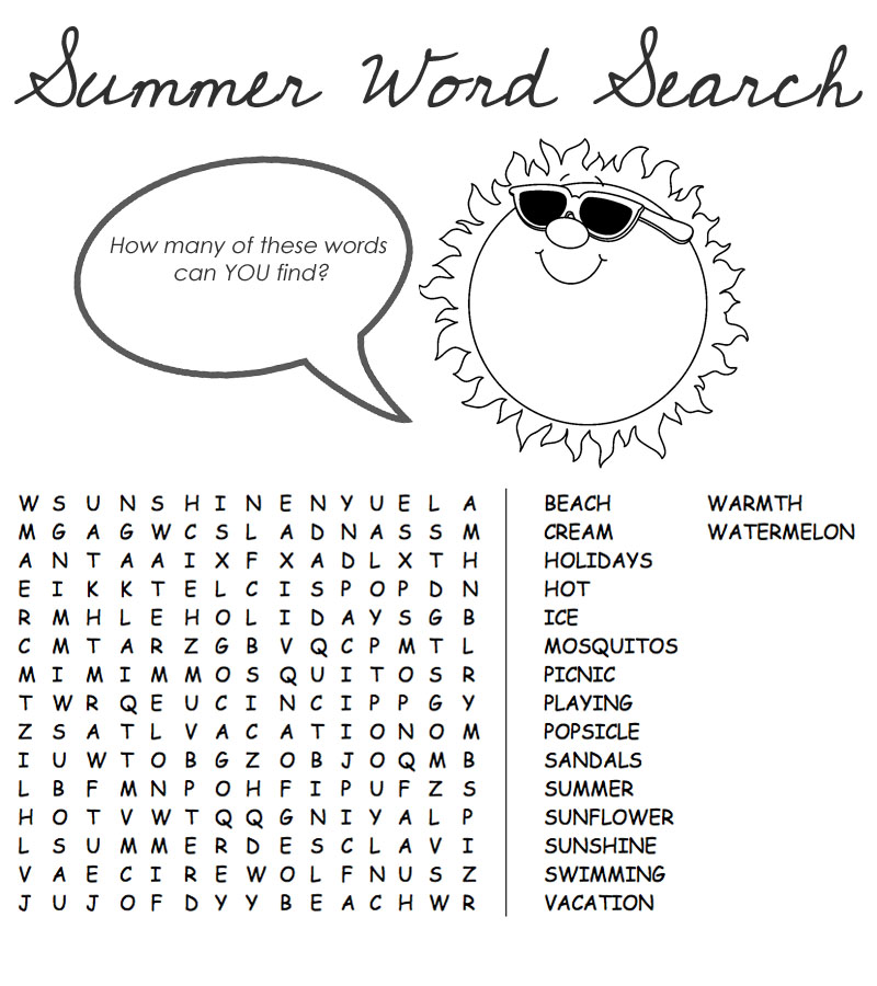 Summer word search puzzles