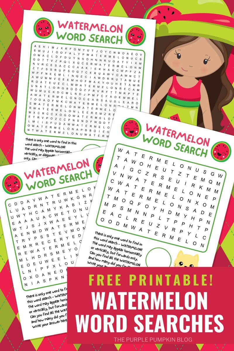 Free printable watermelon word search fun puzzle for kids