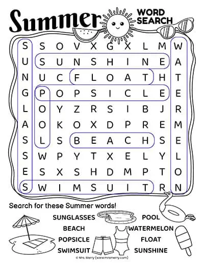Free summer word search printable puzzle mrs merry
