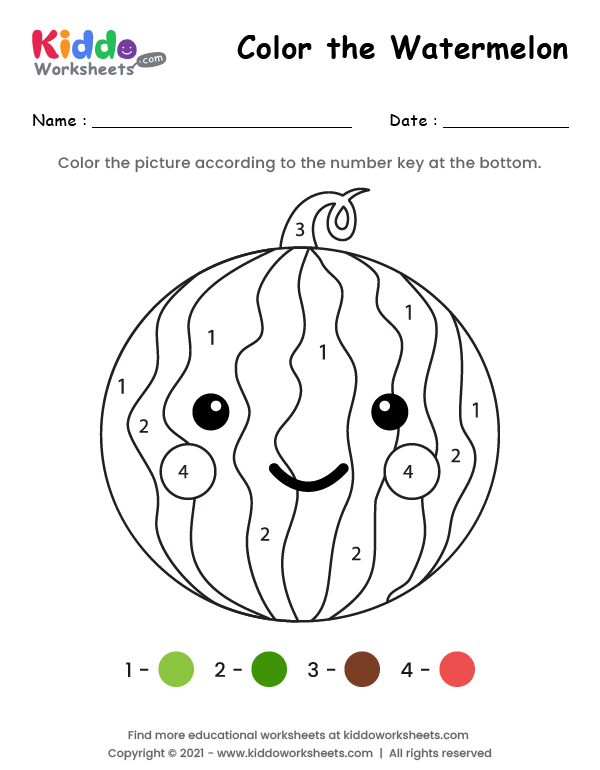 Free printable color the watermelon worksheet