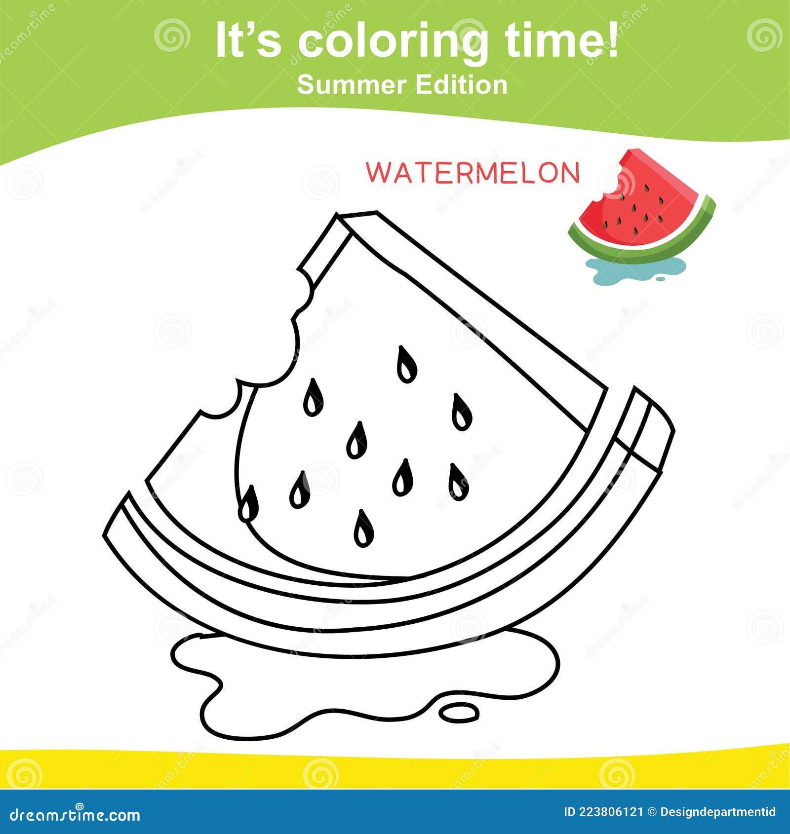 Coloring watermelon worksheet page educational printable coloring worksheet stock vector