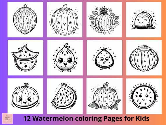 Watermelon coloring bookfruits printable kids coloring pageseducational activity sheets for kidspreschoolers pages