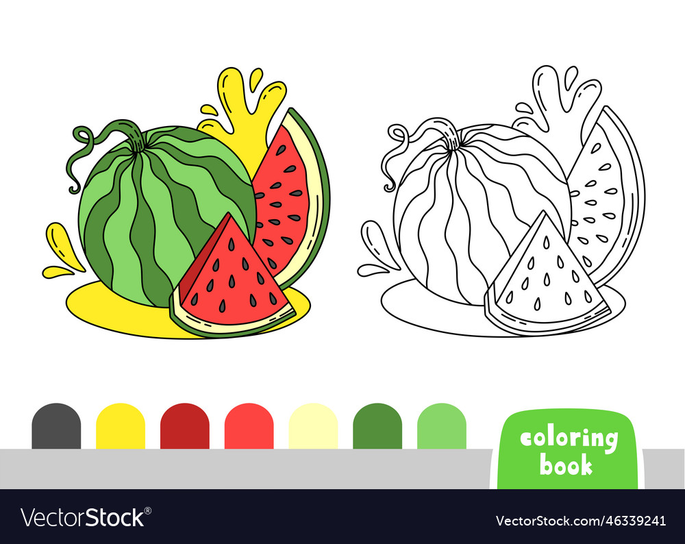 Coloring book for children watermelon page vector image