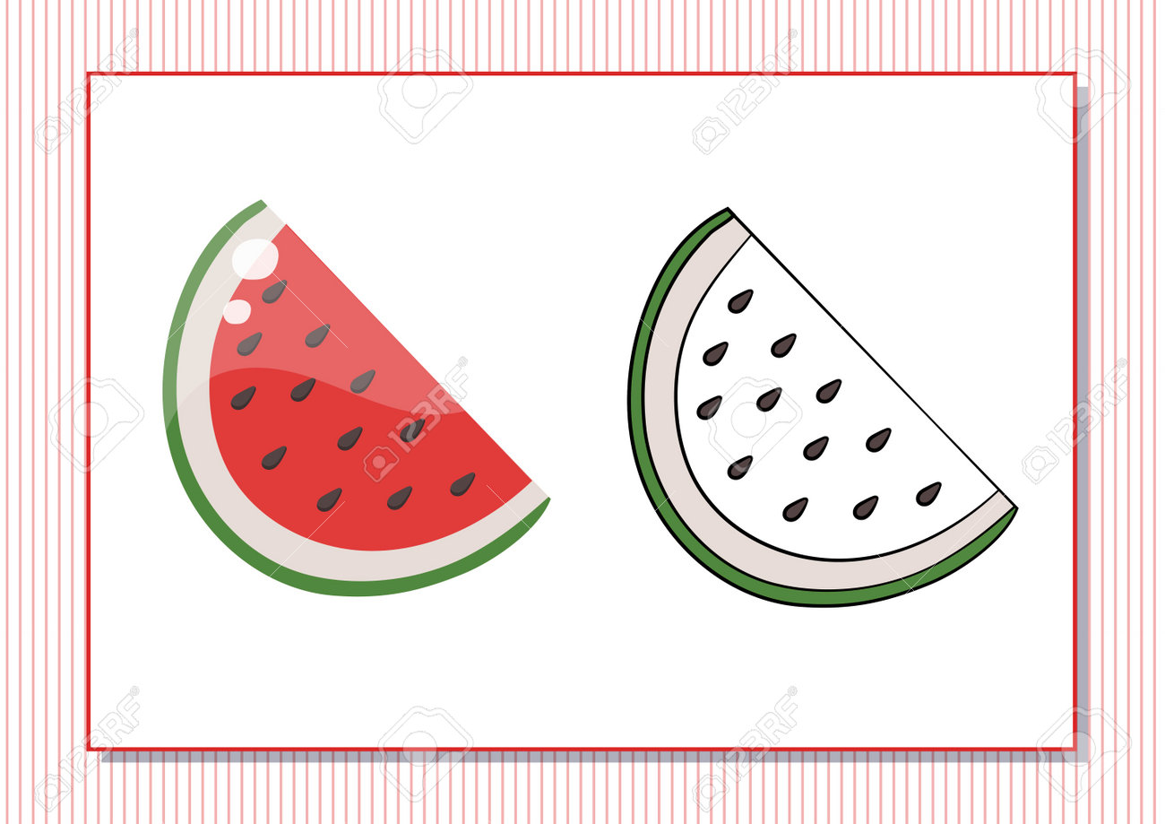 Printable worksheet coloring book cute cartoon watermelon vector illustration horizontal a page color red royalty free svg cliparts vectors and stock illustration image