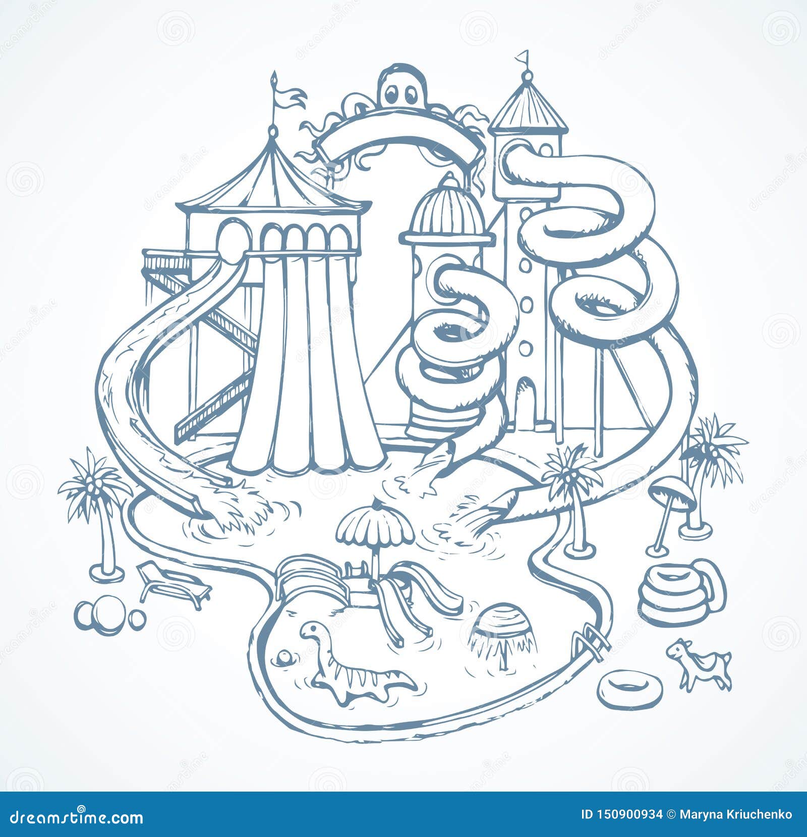 Aquapark vector drawing stock vector illustration of fast