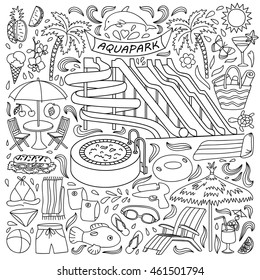 Hand drawn aquapark set water entertainment stock vector royalty free
