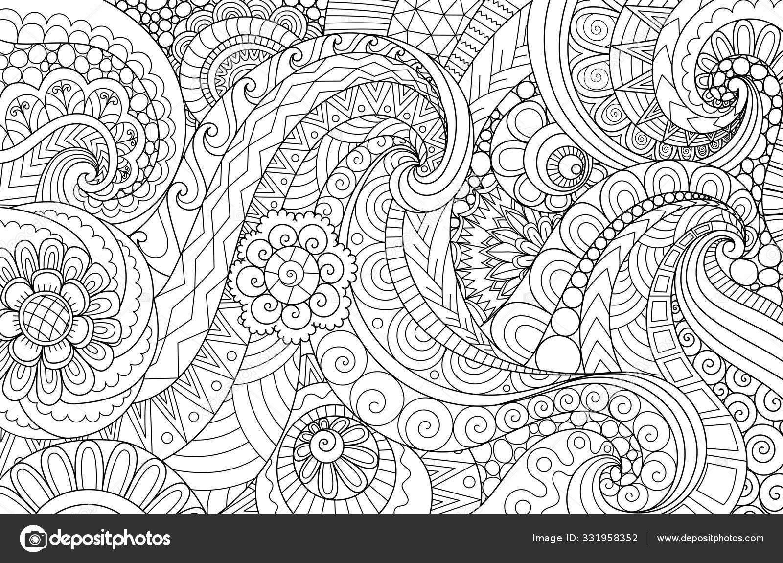 Line art abstract scrolling wave background adult coloring book coloring stock vector by somjaicindygmail