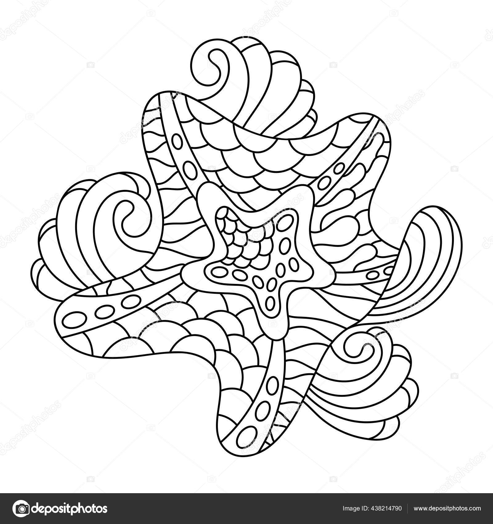 Sea animal starfish wave coloring book underwater world coloring pages stock vector by axenova