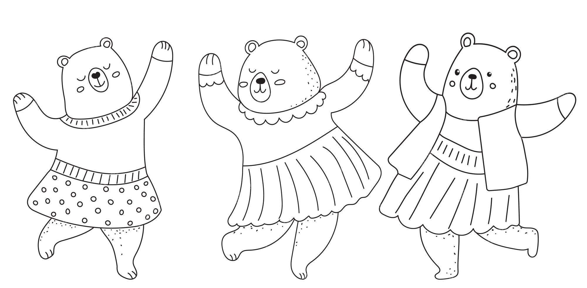 Premium vector bears dancing cartoon coloring book on white background vector