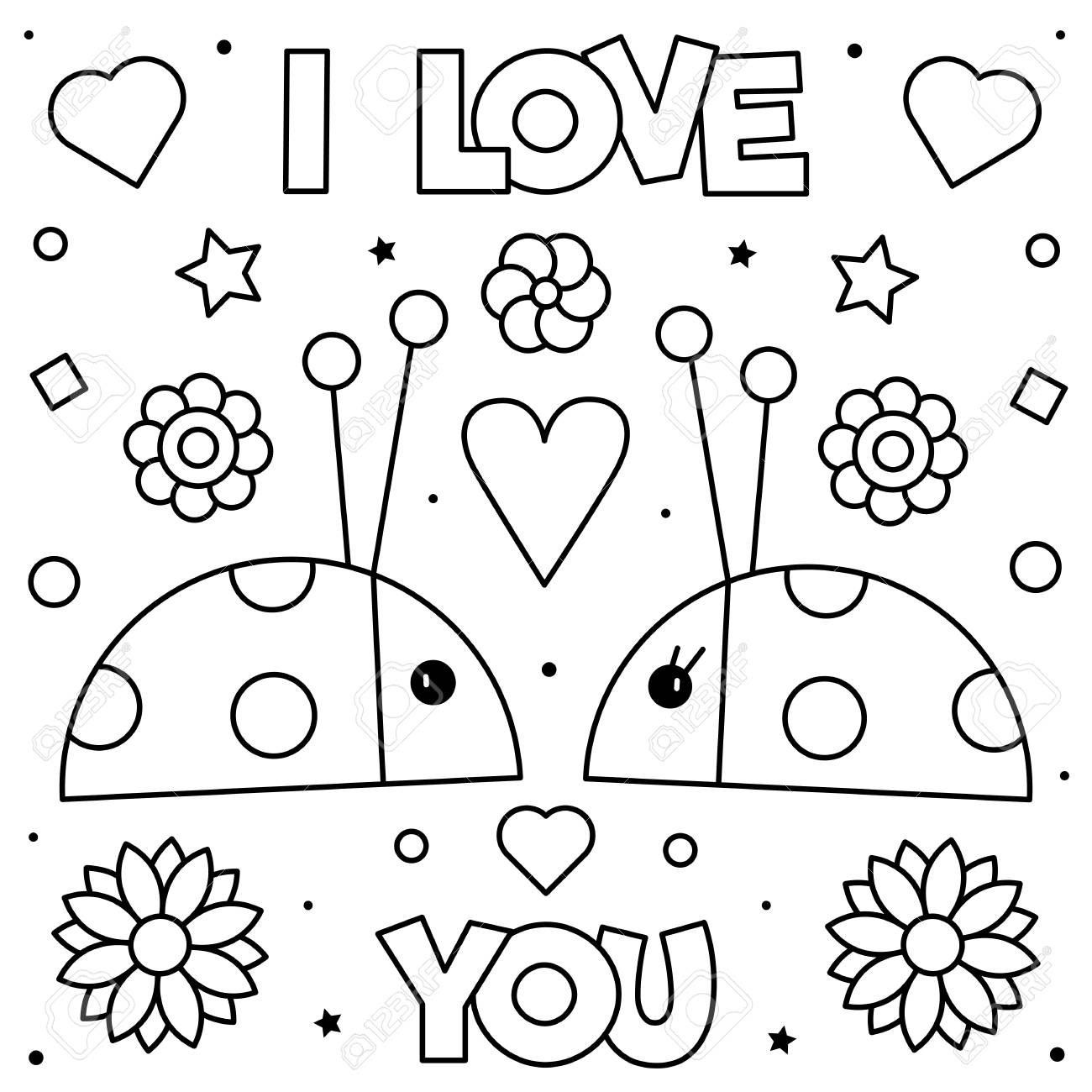 I love you coloring page black and white vector illustration of ladybirds royalty free svg cliparts vectors and stock illustration image
