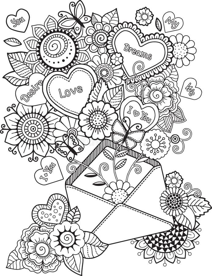 Coloring book for adult i love you stock vector