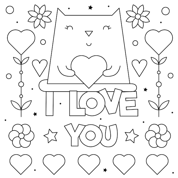 Premium vector i love you coloring page black and white
