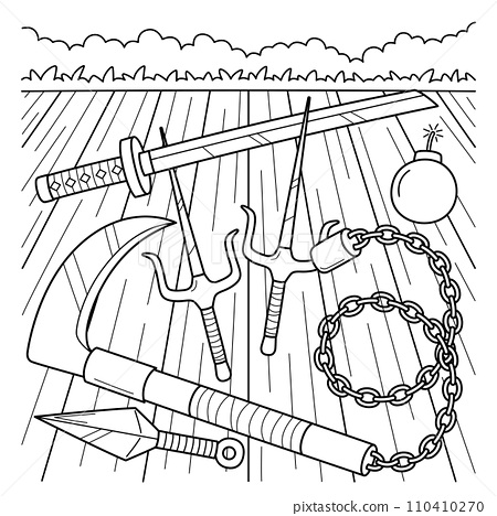 Ninja weapons coloring page for kids