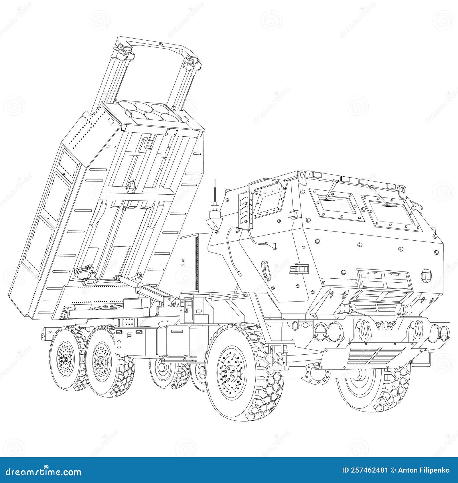 Himars coloring page in realistic style stock vector