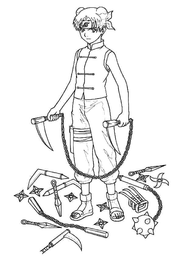 Tenten and weapons coloring page