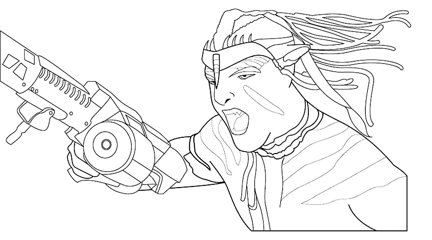 Avatar with weapons coloring page