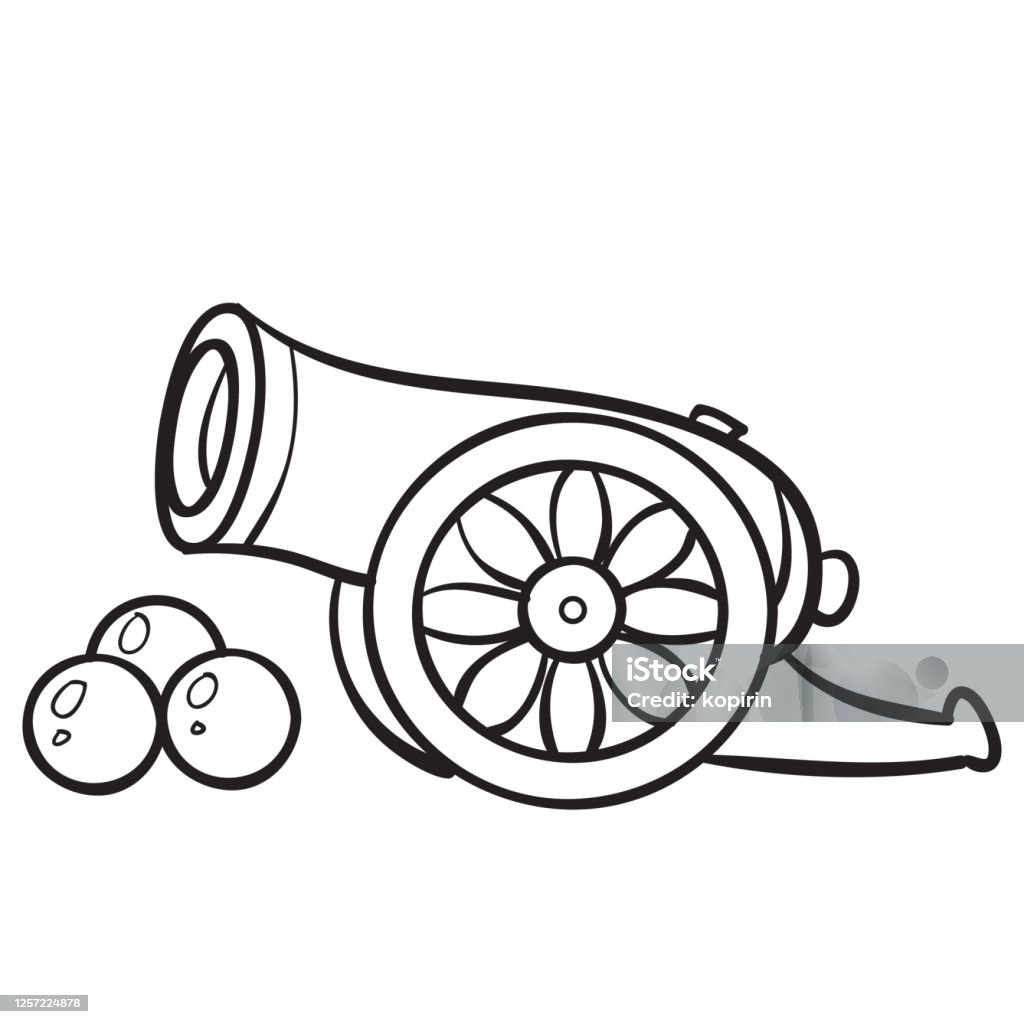 Sketch of weapons guns and cannonballs coloring book cartoon illustration vector illustration stock illustration
