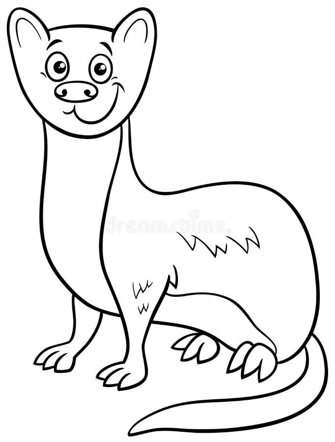 Cute cartoon weasel animal character coloring page stock vector