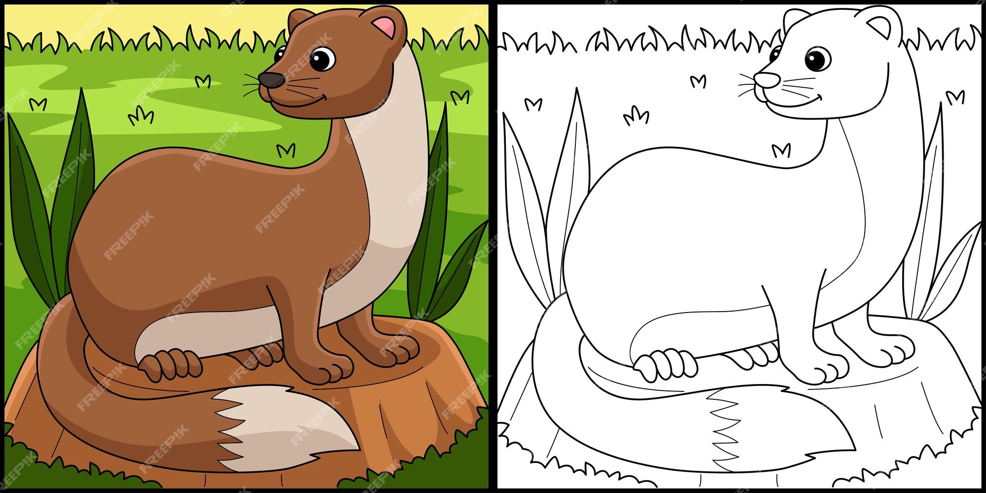 Premium vector weasel animal coloring page colored illustration