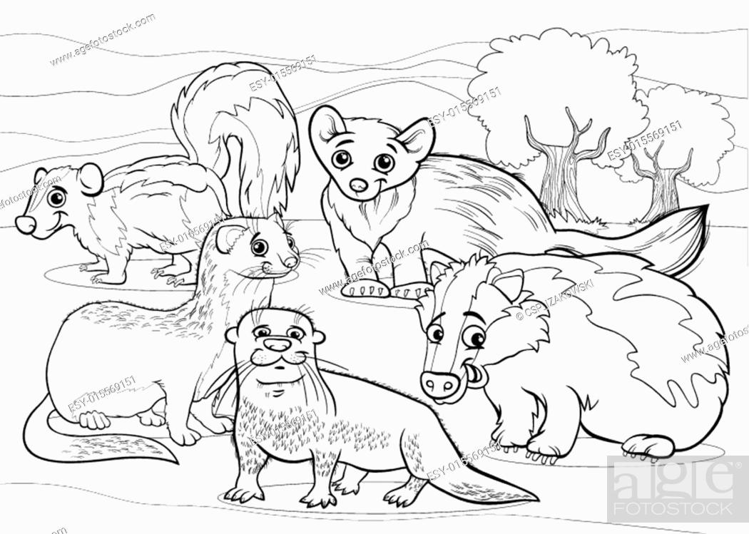 Mustelids animals cartoon coloring page stock vector vector and low budget royalty free image pic esy