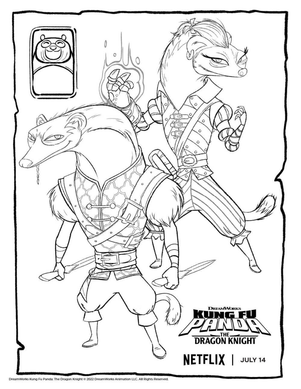 Free printable kung fu panda weasels coloring page