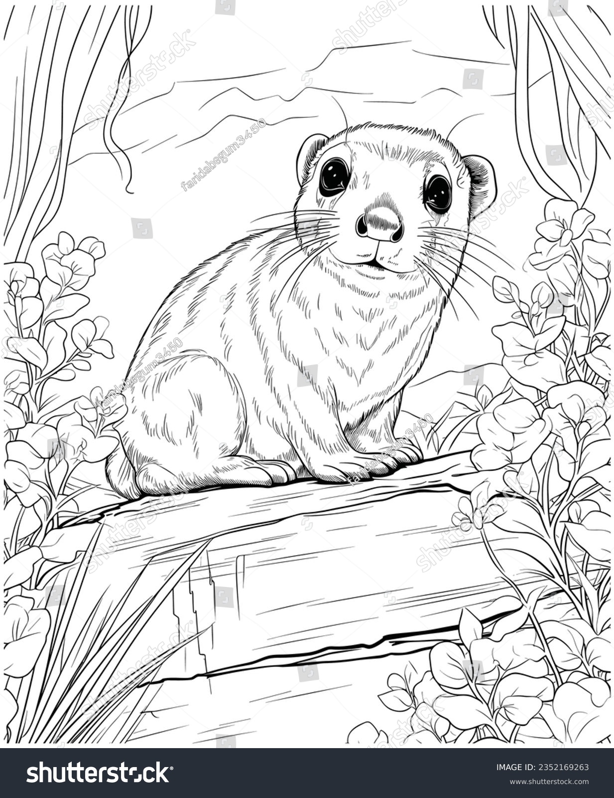 Hyrax jungle coloring page vector illustration stock vector royalty free