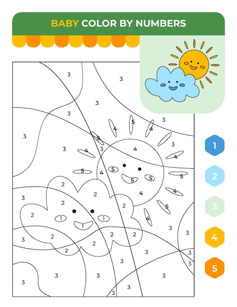Premium vector number coloring game for children sun cloudy weather spring children game