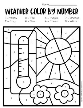 Color by number weather preschool worksheets by the keeper of the memories