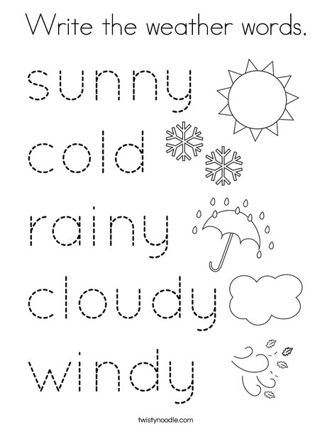 Write the weather words coloring page