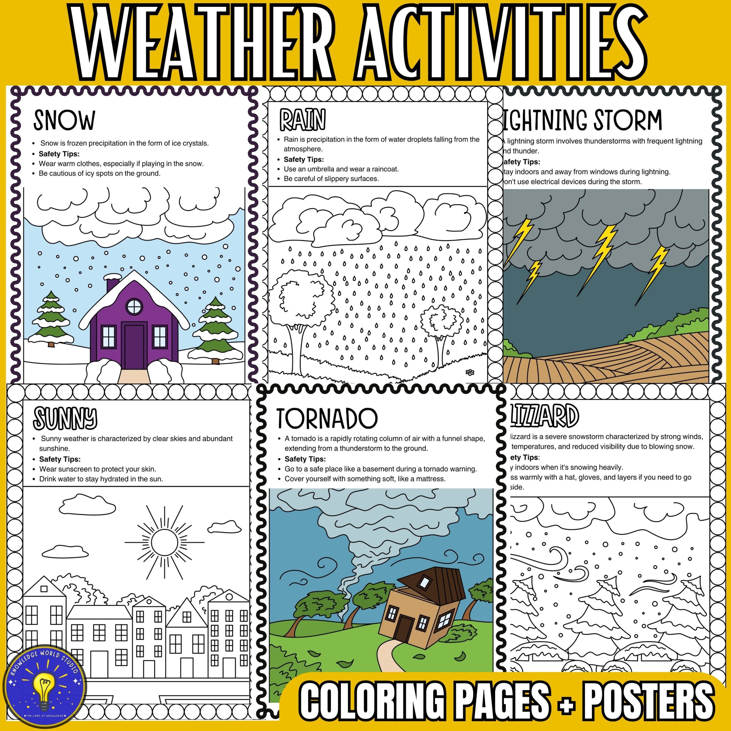 Weather activities coloring pages and posters