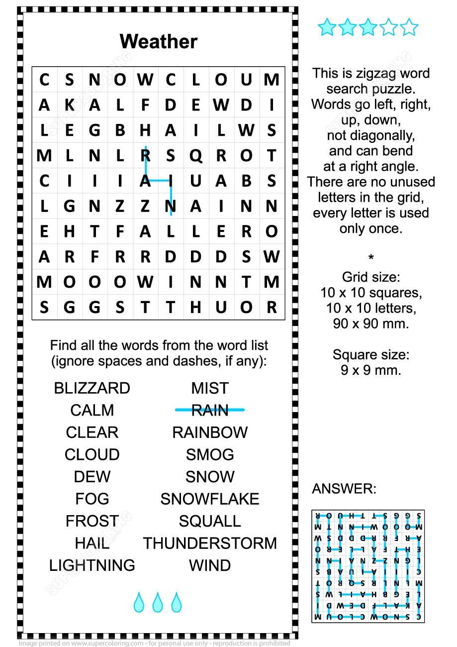 Weather zigzag word search puzzle free printable puzzle games