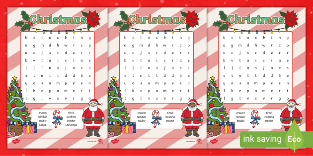 Christmas word search printable primary resource