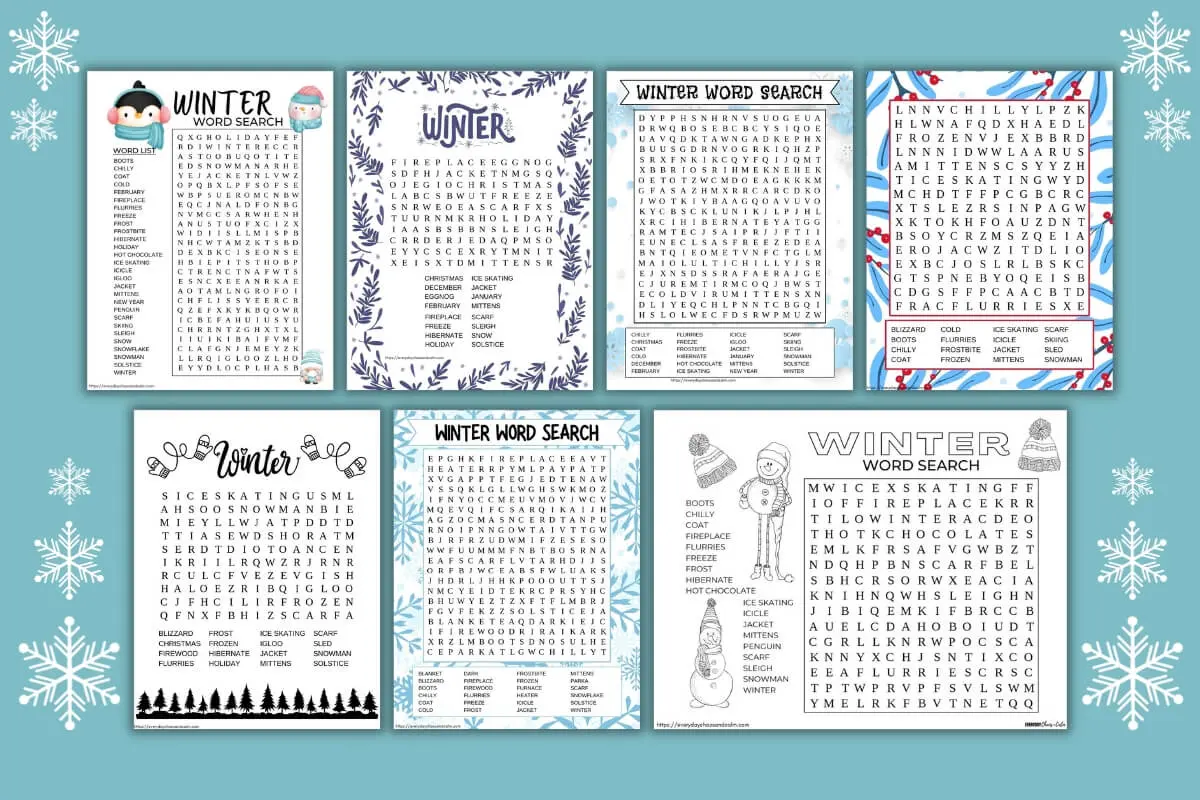 Free printable winter word searches for kids