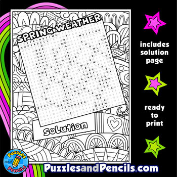 Spring weather word search puzzle activity with coloring spring wordsearch