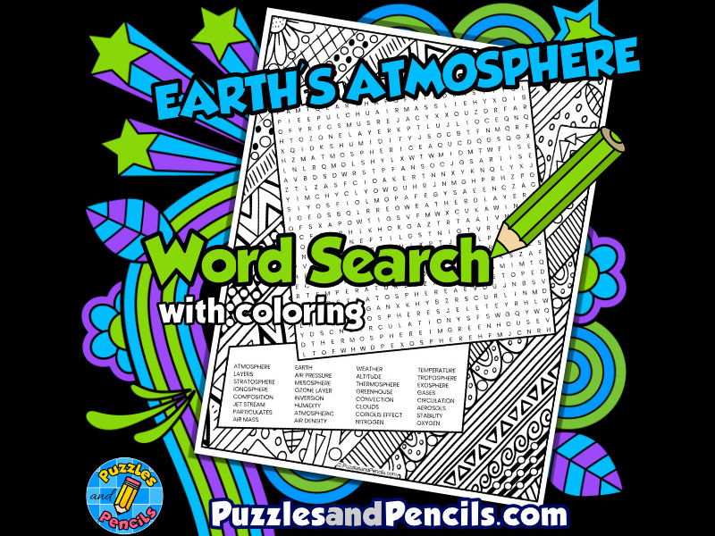 Earths atmosphere word search puzzle with colouring weather wordsearch teaching resources