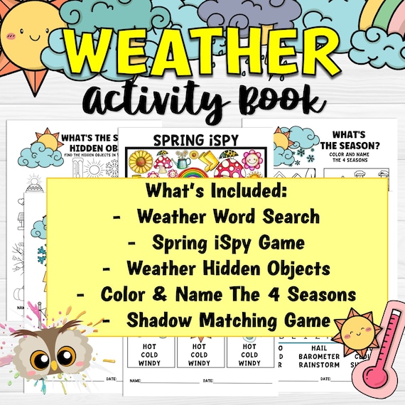 Weather coloring page learning activity book spring worksheets homeschool printable word search for kids shadow matching hidden object