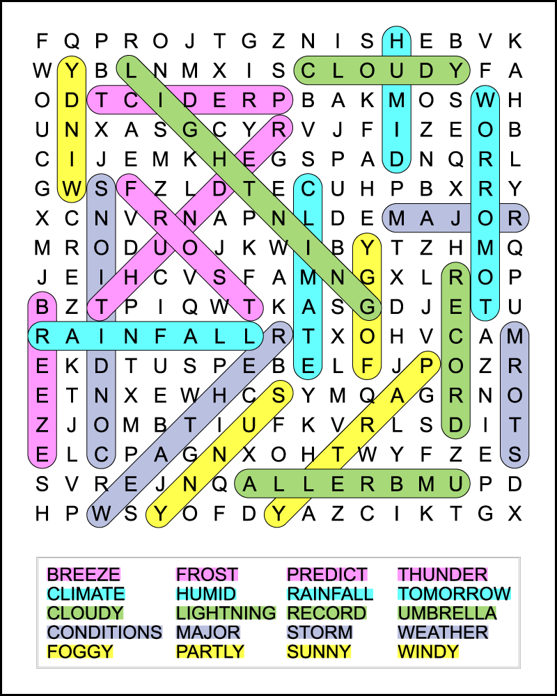 Th grade weather word search printable