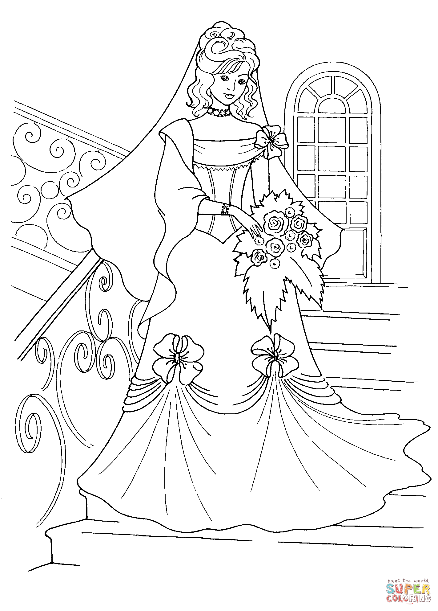 Princess in a wedding dress coloring page free printable coloring pages